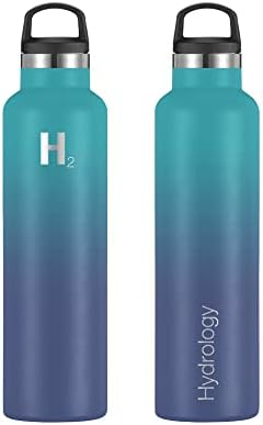 H2 הידרולוגיה בקבוק מי פה צר עם 3 מכסים | בקבוק מים מפלדת אל חלד מבודדת קיר כפול קיר | בקבוק